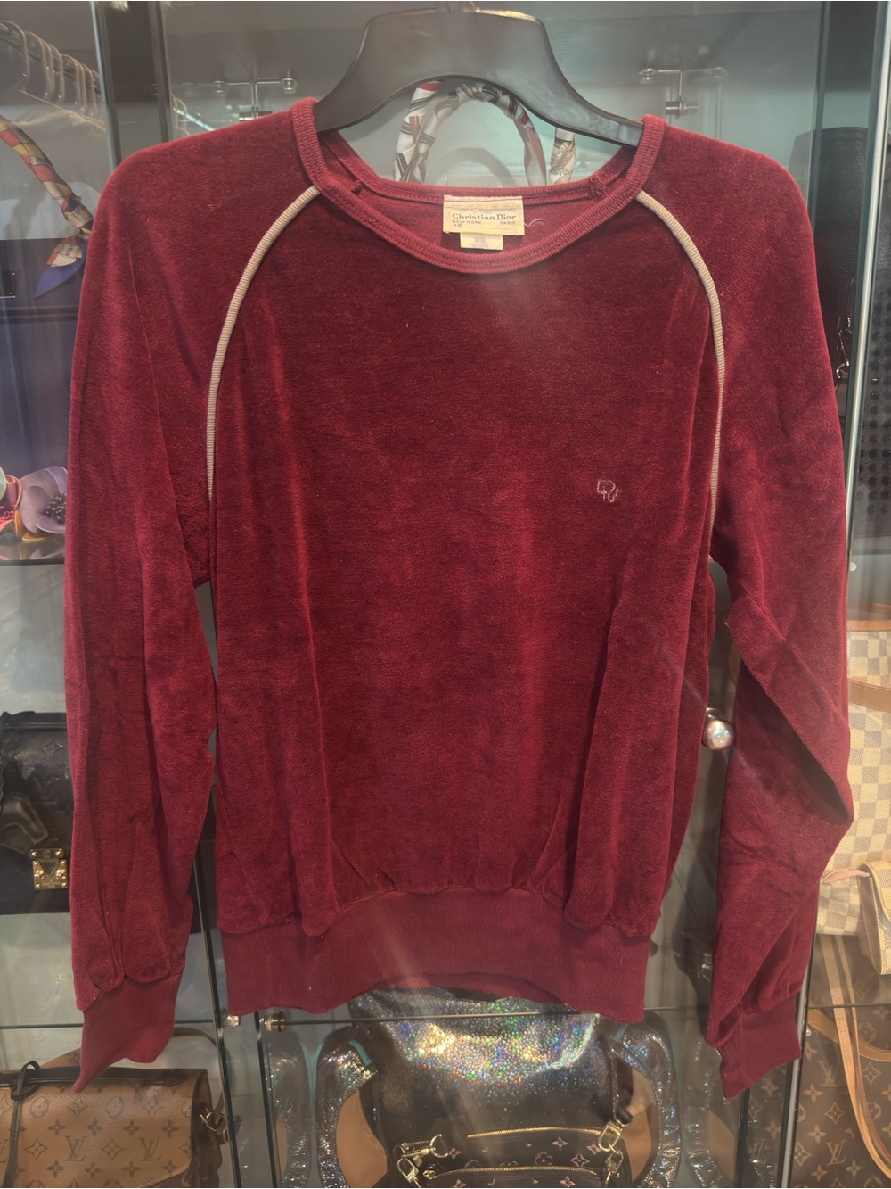 Christian Dior Vintage 1980’s Burgundy Velour Sweatshirt